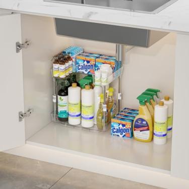 Imagem de Xicennego Rack de armazenamento giratório ajustável – Organizador e armazenamento de banheiro multiuso de 2 camadas – Organizador que economiza espaço para embaixo da pia, cozinha, banheiro