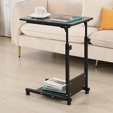 Imagem de TigerDad Mesa de cabeceira lateral de sofá de altura ajustável com rodas, bandeja com rodinhas para cama de hospital com armazenamento, mesa de computador móvel, mesa de laptop para uso doméstico