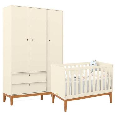 Imagem de Berço Americano e Guarda Roupa Unique 3 Portas Off White Eco Wood - Matic