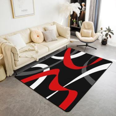 Imagem de Erosebridal Tapete cinza, vermelho, preto, cinza escuro, branco, listrado, abstrato, para ambientes internos, 1,88 m x 90 cm, para meninos, adolescentes, homens, listras, geométricas, moderno, moderno