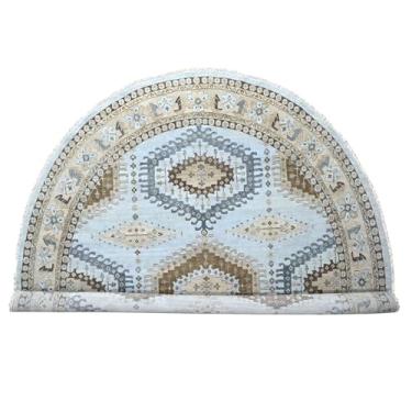 Imagem de Shahbanu Rugs Tapete oriental redondo de lã cinza névoa com nó geométrico, design geométrico (13'10"x13'25.4 cm)