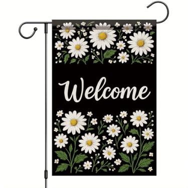 Imagem de Starlit Patio Bandeira de jardim de boas-vindas primavera verão margarida floral quintal 30,5 x 45,7 cm decoração externa dupla face para varanda gramado entrada fazenda rústica casa decoração sazonal