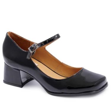 Imagem de Sapato Feminino Retrô Estilo Boneca Doll em Verniz, Salto Médio, Bico Quadrado Largo, Vintage, Clássico (Preto, BR, Adulto, Numérico, 33)
