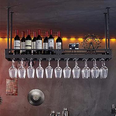 Imagem de Suporte para taças de vidro para pendurar no teto preto | Prateleira de exibição de armazenamento de garrafa de vinho para bar de cozinha doméstica prateleiras organizadoras flutuantes decorativas de