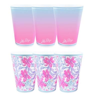Imagem de Lilly Pulitzer Copos de piscina de plástico reutilizáveis de 400 ml, conjunto de 6 copos duráveis para crianças (Beachside Haven)