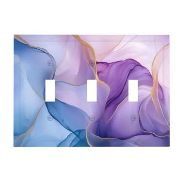 Imagem de Xuejiaku Placa de cobertura para interruptor de luz, roxo, dourado, mármore, colorido, abstrato, 3 grupos, placa de interruptor de luz tripla, capas de tomada decorativas, placa elétrica para