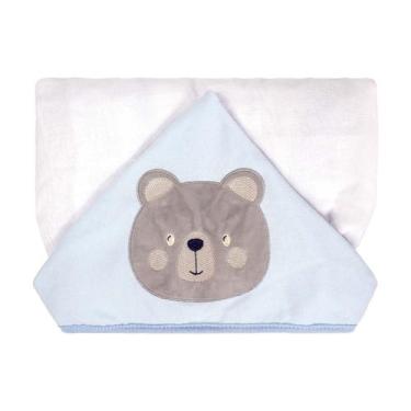 Imagem de Toalha de Fralda com Capuz 68 cm x 1,20 m Baby Joy, Urso Azul