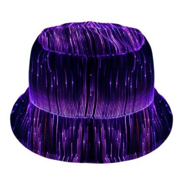 Imagem de LED Hat: Light-Up Bucket Hat for Rave Outfit, Cyberpunk Costume, DJ Costume - Glow Fiber Optic Hat for Festivals & EDM Events (White)