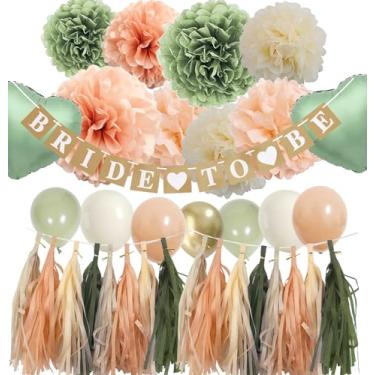 Imagem de Bamonos Decorações Para Chá De Panela: Verde-Sálvia, Pêssego, Oliva, Boho, Despedida Solteira Com Balões, Flores Papel Seda, Pompons E Guirlanda Borlas (Sálvia Pêssego)