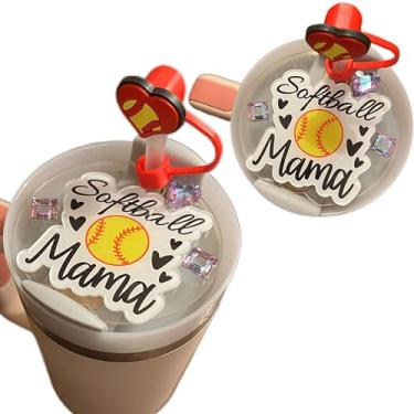 Imagem de Cute Sports Softball Mom Charm For Stanley Cup Accessories Copo de 850 g com tampa de palha de silicone e placa de tampa para mulheres (amarelo, 850 g)