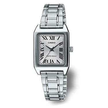 Imagem de Casio LTP-V007D-7B Relógio feminino retangular de aço inoxidável com mostrador branco romano