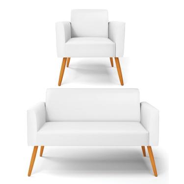 Imagem de Sofá Namoradeira Com Poltrona Pés Palito Castanho Marisa Corino D03 - D\'rossi Cor Branco