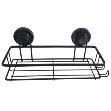 Imagem de Suporte Porta Shampoo Prateleira com Ventosa Preta com Gancho Multiuso Faciliti