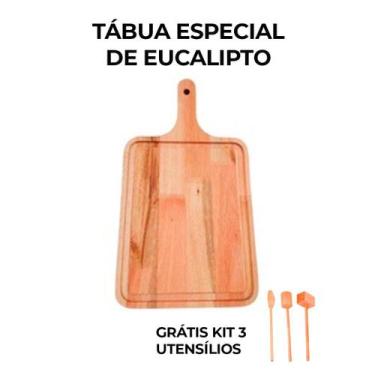 Imagem de Tábua de Madeira de Eucalipto cabo 50x30cm GRATIS COLHER, SOCADOR E BA
