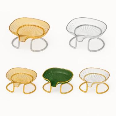 Imagem de Saboneteira com Drenagem de Água e Suporte Metálico – Design Elegante em Acrílico para Banheiro ou Lavabo (Verde c/Dourado)