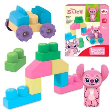 Imagem de Blocos De Montar Disney Angel Colorido Com Carrinho Brinquedo Educativ