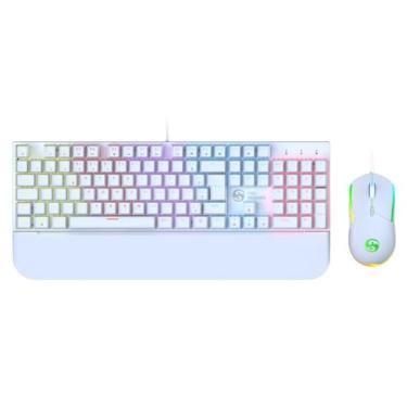 Imagem de Kit Teclado e Mouse Mecânico Gamer RGB, ABNT2, Switch Blue, Iluminado, BK-03 (Branco)
