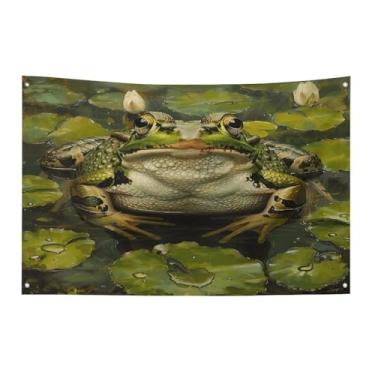 Imagem de Bandeira com quatro furos bandeiras para todos os climas bandeira decorativa impressa de lírio e sapo bandeiras de poliéster adequadas para uso interno e externo 89 x 159 centímetros
