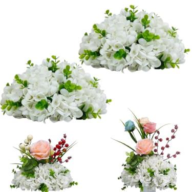 Imagem de Pacote com 2 flores artificiais de hortênsia – 64 flores no total, 26 cm de largura, com 22 folhas de eucalipto, hortênsias de seda sintética para arranjos de flores, casa, decoração sazonal, branco