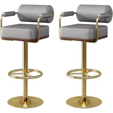 Imagem de Conjunto De 2 Bancos Br Altura Ajustável Nd 360° Rottion Br Bancos Com Bckrest Nd Footsrest Br Stools Modern, Green, Gold feet