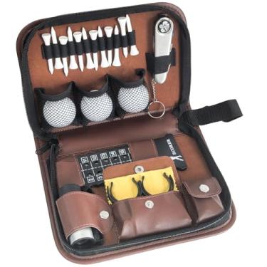 Imagem de SUGOOE Conjunto de acessórios de golfe, kit de golfe com bolsa de couro premium, 3 bolas de golfe, telêmetro, camisetas, escova, faca divot, marcador e braçadeira de bola