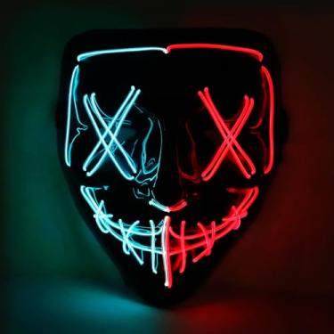 Imagem de Ourbest Halloween Mask LED Light up Mask Scary mask for Festival Cosplay Halloween Costume Masquerade Parties,Gift (Red+ice Blue)