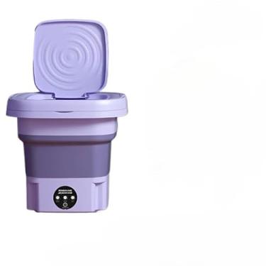 Imagem de Mini Máquina de Lavar Portátil Dobrável - Tanquinho Compacto com Centrífuga para Viagens e Ambientes Pequenos(6.5L roxo com cesto)