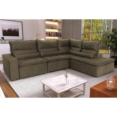 Imagem de Sofá De Canto Amsterdam Marrom Claro Molas Retrátil Reclinável - King House