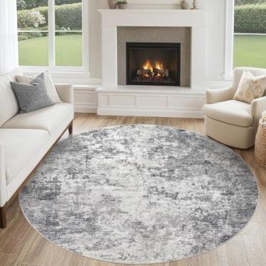 Imagem de UERMEI Tapete redondo de 1,8 m para sala de estar, 15 x 15 cm, lavável, neutro, moderno, abstrato, macio, fino, tapete para uso interno, tapete antiderrapante para quarto, embaixo da mesa de jantar,