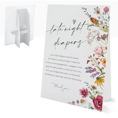 Imagem de Placa de fraldas noturnas para jogos de chá de bebê, placas florais para mesa com suporte, 20 x 28 cm, atividades de chá de bebê para convidados, suprimentos para jogos de revelação de gênero e festas