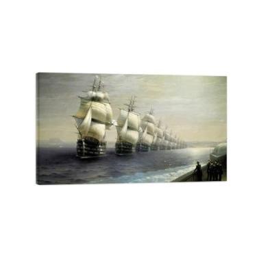 Imagem de Ivan Aivazovsky Impressão de arte de parede em tela - Imagem de arte em tela com moldura de madeira - Pôster de reproduções de pinturas famosas para decoração de casa - Mar Negro 2/80 x 135 cm 31 x 53