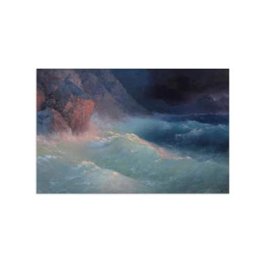 Imagem de Ivan Aivazovsky Impressão de arte de parede em tela - tela de arte - reprodução de pintura de paisagem - Pôster para decoração de casa - Mar Negro tempestuoso 40 x 60 cm 16 x 24 polegadas apenas tela