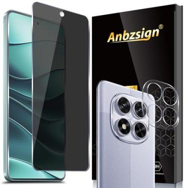 Imagem de Anbzsign Pacote com 2 + 2 para Xiaomi Redmi Note 14 Pro+ protetor de tela de vidro temperado de privacidade e protetor de lente de câmera, película antiespião de dureza 9H compatível com capa para