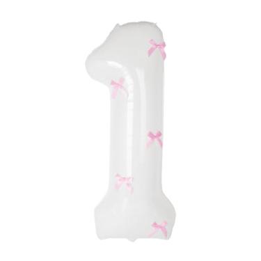 Imagem de Balões de números brancos de 101 cm com laço rosa, decorações de aniversário, balão gigante número 1 para meninas, festa de aniversário, casamento, casamento, decoração de formatura