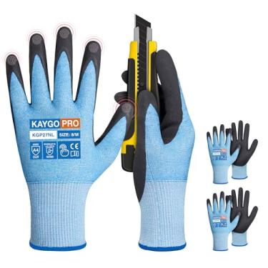 Imagem de KAYGO Luvas Resistentes A Cortes, Revestidas Com Microespuma De Nitrila, 3 Pares, Tela Sensível Ao Toque 5 Dedos, Nível Ansi A4, Segurança Para Trabalho, Uso Industrial, Construção E Mecânico, Azul,