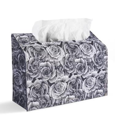 Imagem de Hennaja Capa de couro para caixa de toalha de mão de papel descartável, compatível com toalha de mão de papel Kleenex (1-3D preto cinza)