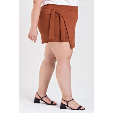Imagem de Shorts Saia Feminino Plus Size Frente Transpassada Com Amarração Later