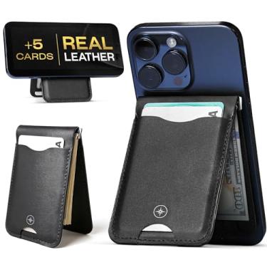 Imagem de Carteira Magsafe de couro com clipe de dinheiro couro bovino genuíno, suporte magnético mais forte, carteira de couro seguro para dinheiro, compatível com iPhone 16/15/14/13 Pro/Max/Plus/Series Apple