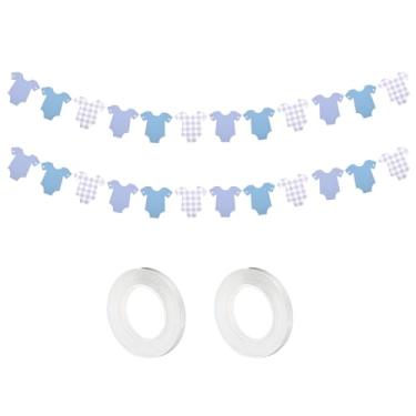 Imagem de 2 Conjuntos Faixas Macacão Azul, Faixas Guingão Azul Bebé com 2 Cordas Nylon Decorações Engraçadas Chá Bebé Adequadas para Artigos para Festa Revelação Género Neutros