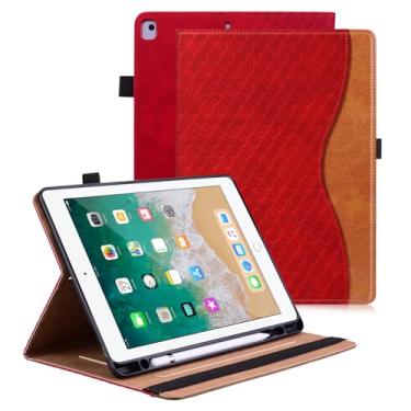 Imagem de Varohix Capa para iPad 6ª/5ª geração, iPad de 9,7 polegadas 2018/2017, capa de couro PU, suporte de visualização multiângulo com bolso para cartão para iPad Air 2/iPad Air, vermelha
