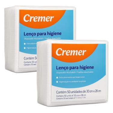 Imagem de Lenço para Higiene Corporal Cremer Toalha Descartável Adulto e Infantil 30x28cm Uso Hospitalar Banho no Leito Toque Macio Hipoalergênico (2 Pct - 100 Lenços)