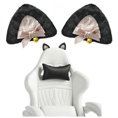Imagem de Tsangbaby Funnny Decoração de orelha de gato acessórios de decoração de cadeira orelhas de gato fofas adequadas para cadeiras de jogos, casas, escritórios e reuniões, rosa