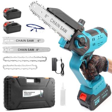 Imagem de Mosthink Mini motosserra sem fio de 2,5 cm - Motosserra elétrica alimentada a bateria com baterias e carregador de 2 × 3000 mAh, leve e portátil para corte de árvores, trabalho de quintal, jardinagem