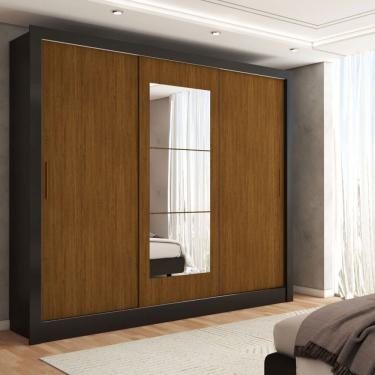Imagem de Guarda-Roupa Sebastian 3 Portas com Espelho 3 Gavetas Preto/Cinamomo - Panorama Móveis