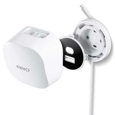 Imagem de Spigen Suporte de parede para eero 6/6+/Pro 6/Pro 6E/7 Mesh Wi-Fi System Extender e mais suporte adesivo organizador de cabos, economia de espaço, sem costura, fios bagunçados - Branco (ER110)