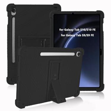 Imagem de ATOOZ Capa de silicone para Samsung Galaxy Tab S10/S10 FE 10.9 2025, capa de silicone para tablet Samsung Galaxy Tab S9/S9 FE de 10,9 polegadas com suporte para PC e slot para caneta (preto)