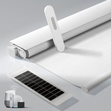 Imagem de Persianas motorizadas com controle remoto, persianas sem fio, sem perfuração, painéis solares gratuitos, 100% blackout, compatível com Alexa, Google, Smart Blinds para Windows Branco 71 cm L x 182 A