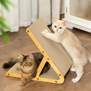 Imagem de Arranhador vertical e horizontal para gatos A-Frame, para vários gatos, raspar dupla face e papelão para sala de estar, aparência de madeira recuperada, fácil montagem