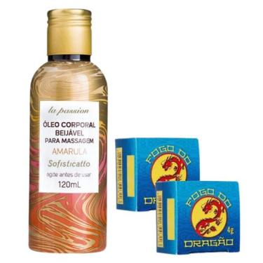 Imagem de Kit 1 Óleo Beijável Sensação Quente Amarula + 2 Pomada do Dragão Ginse