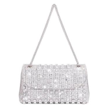 Imagem de Naimo Bolsa feminina com corrente de strass, bolsa de ombro de cristal, bolsa de mão brilhante à noite para festa, coquetel, formatura, Prata
